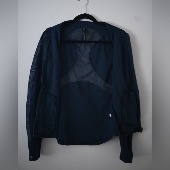Athletic Zip-Up Jacket 90 Degree By Reflex Navy Blue Sheer Mesh Panels Size M - Picture 3 of 14